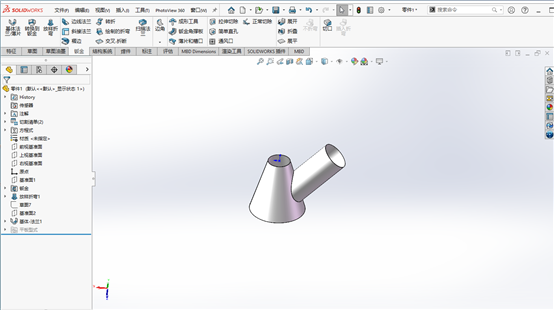 Solidworks钣金绘制斜面上带有直筒的喇叭口